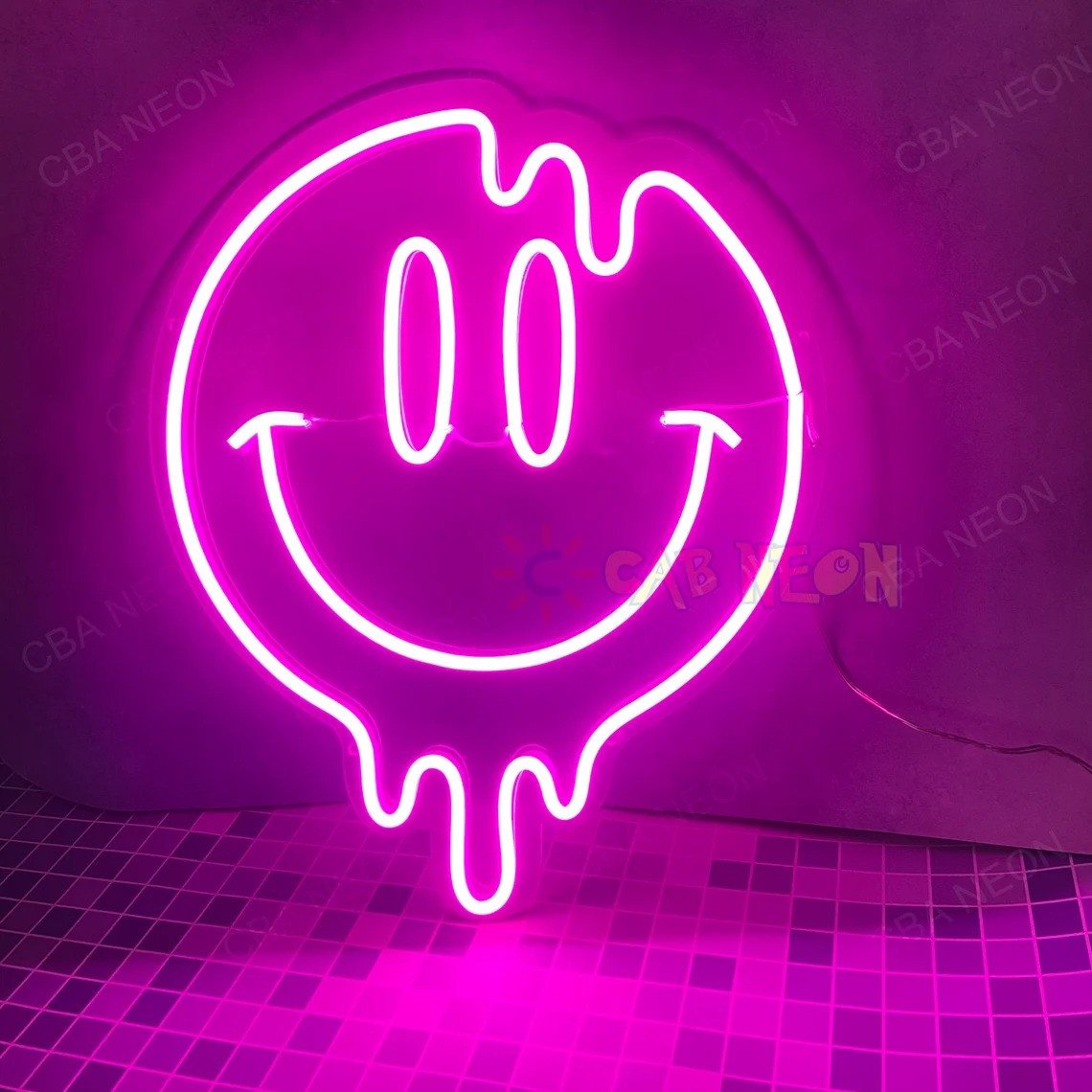 Melting Smiley Face Neon Wall Decoration Emoji Face Neon Sign  (11 inch X 13.7 inch, Pink)