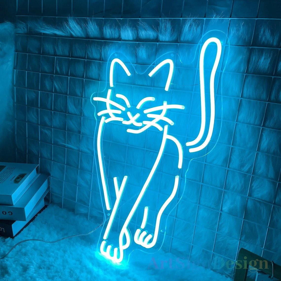 Cat Led Neon Sign, Cat Bedroom Party Decor, Animal Neon Sign  (10 inch X 17 inch, Blue)